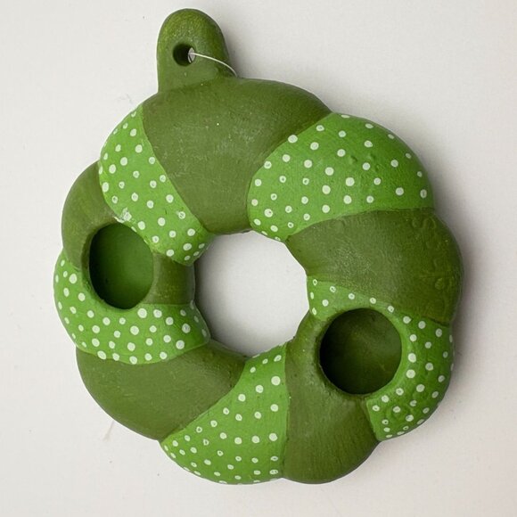 Vintage Green Braided Wreath Christmas Tree Ornament Polka Dot Hand Painted - Picture 2 of 6